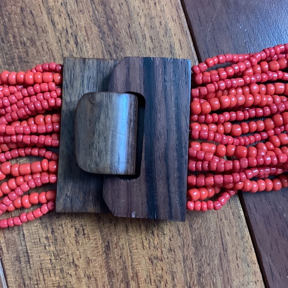 Coral color multiple beaded string necklace - Picture 2 of 6